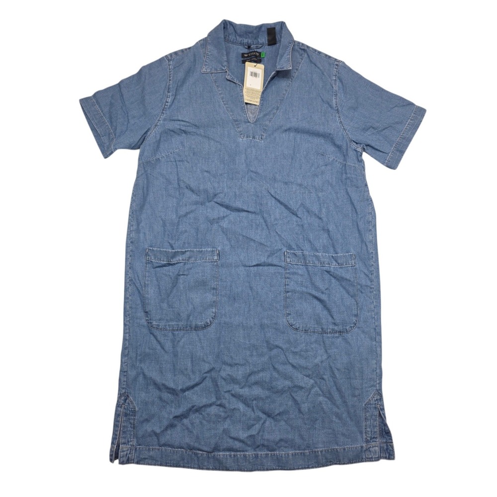 Dockers Womens Collared Mini Dress Blue Denim Cotton Hemp Short Sleeve Large